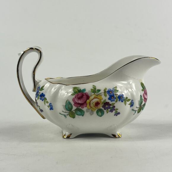 Royal Standard Bone China Creamer England Floral Gold Trim Footed Pitcher Vtg - Picture 4 of 12